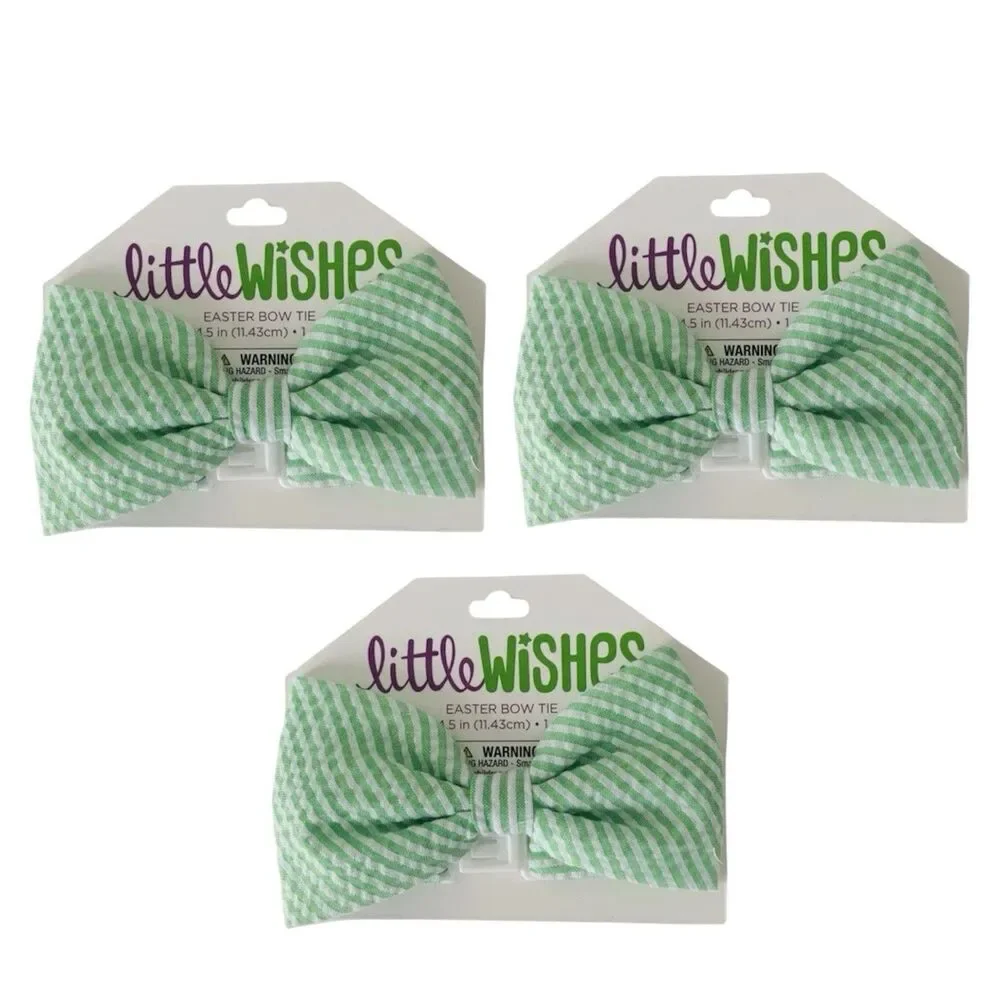 3x Little Wishes Boys Toddler Stripped Green Easter Bow Tie for 4 and Up
